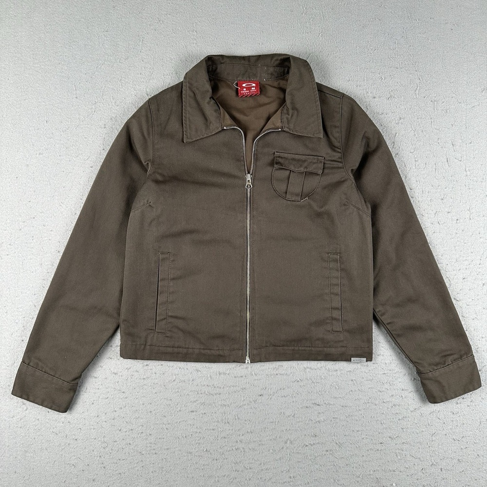 Vtg Y2K Oakley Jacket Women's Small Brown Cropped Zip Utility Work Wear